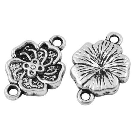 Конектор в тибетському стилі Квітка, колір античне срібло, 16х11,5 мм (4 штуки)