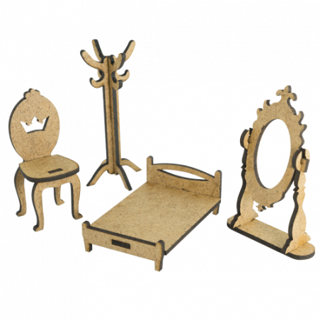 3Д заготовки лялькових меблів - ліжко, стілець, дзеркало, №055