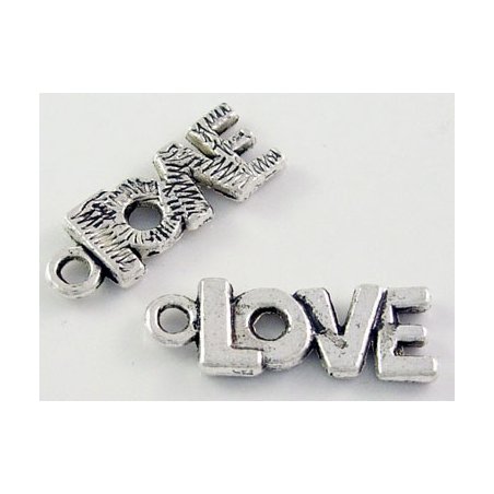 Одностороння металева підвіска LOVE, колір античне срібло, 22х8 мм (5 штук)