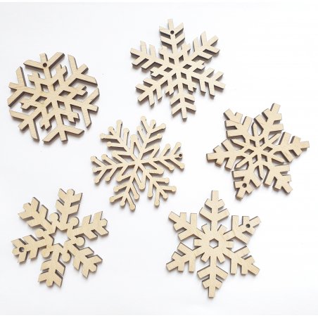 Набір Сніжинок з фанери мікс, 6х6,7 см, 6 штук