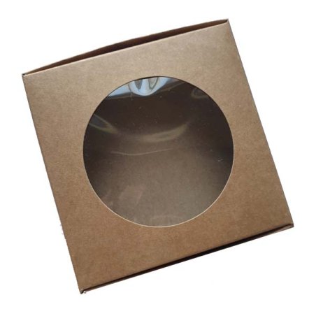 Коробочка з прозорим круглим віконцем №0552, колір крафт 10х10х3,6 см