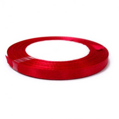 Атласна стрічка, колір червоний, 6 мм (22 метра)