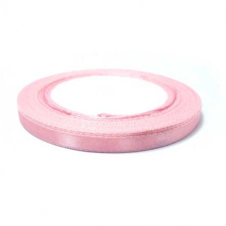 Атласна стрічка, колір рожевий перламутр, 6 мм (22 метра)