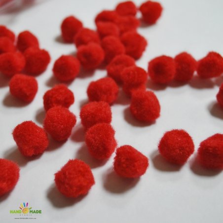 Текстильні волохаті намистини-помпони, колір червоний, 1 см, 10 шт