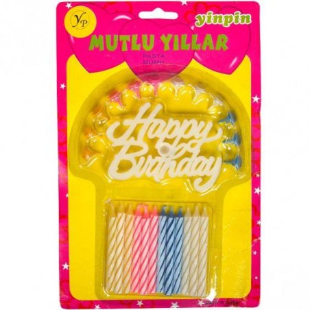 Свечки для торта "Happy Birthday", 12 штук