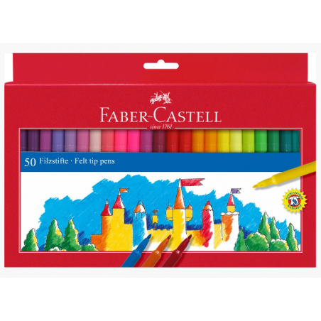 Фломастери Faber-Castell Felt Tip "Замок", 50 кольорів в картонній коробці, 554250