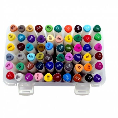 Набір скетч маркерів, 60 кольорів, двосторонні, в пластиковому контейнері, Aihao