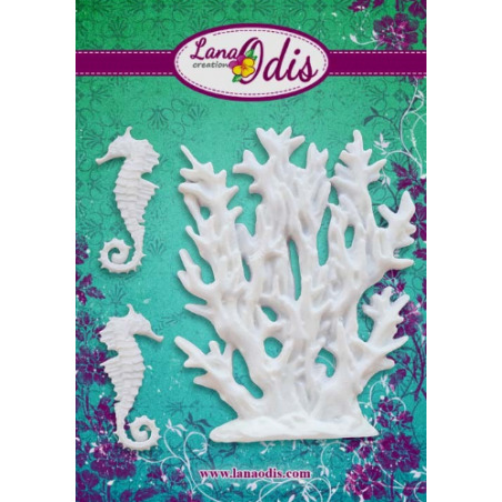 Набор декоративных фигурок из модельного пластика "Коралл и морские коньки", 3 штуки