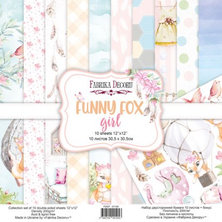 Набор двусторонней бумаги 30,5х30,5 см "Funny fox girl", 200г/м2, 10 листов