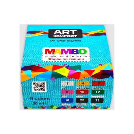 Набір фарб по тканині MAMBO, ART kompozit, 9 кольорів