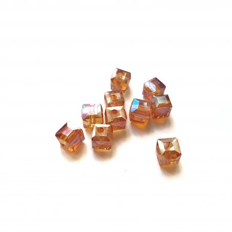 Бусины стеклянные (гальваника), кубики граненые, 6х6х6 мм, цвет темно-оранжевый, 10 штук