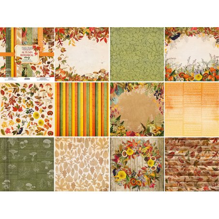Набір двостороннього паперу 20х20 см "Autumn botanical diary", 200 г / м2, 10 аркушів