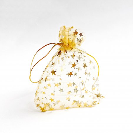 Подарунковий мішечок з органзи "Зірки" 9х12 см, колір - золото, 1 штука