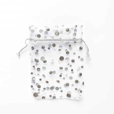 Подарочный мешочек из органзы "Круги" 13х18 см, цвет - серебро, 1 штука