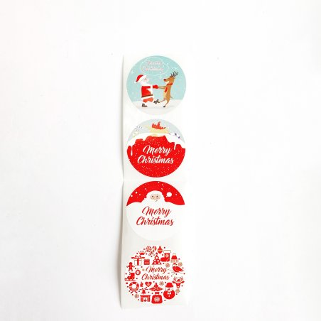 Круглые мини-стикеры (наклейки) "Merry Christmas" №2, d 3,8 см, 4 наклейки
