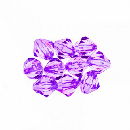 Пластикові намистини прозорі (гранований біконус), 13 мм, колір фіолетовий, 10 штук