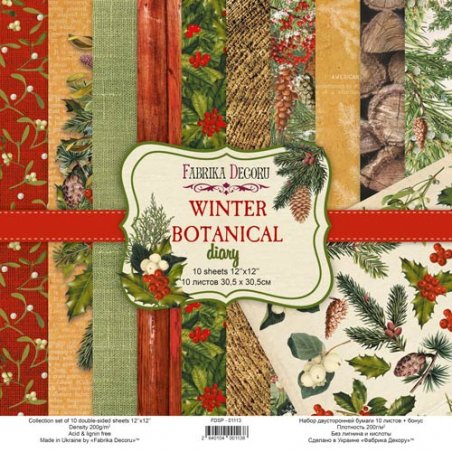 Набор двусторонней бумаги 30,5х30,5 см "Winter botanical diary", 200 г/м2, 10 листов