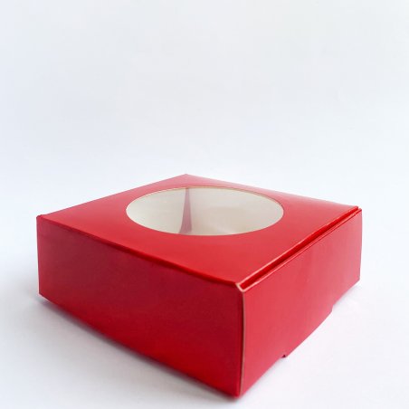 Коробочка з прозорим круглим віконцем №0212, колір червоний 10х10х3, 6 см