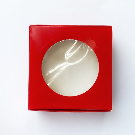 Коробочка с прозрачным круглым окошком №0212, цвет красный 10х10х3,6 см