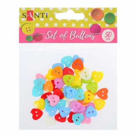 Набор пуговиц Santi "Сердца", пластик, 15 мм, 10 цветов, 50 штук