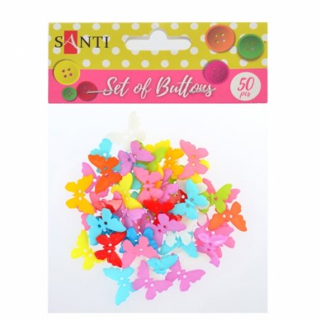 Набір гудзиків Santi "Метелики", пластик, 15 мм, 10 кольорів, 50 штук