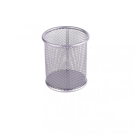Металлический стакан для ручек "Сетка", 9,5х8,5 см, цвет серебро