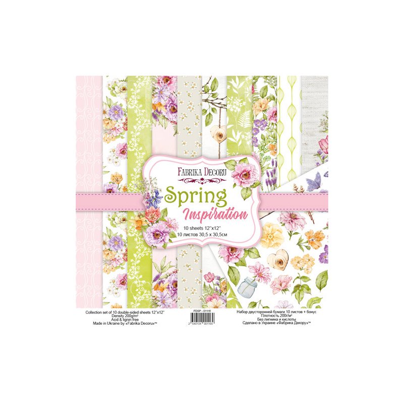 Набор двусторонней бумаги 30,5х30,5 см "Spring inspiration", 200г/м2, 10 листов