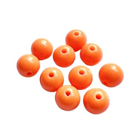 Пластиковые бусины глянцевые, цвет неоновый оранжевый, 1 см, №616, 10 штук