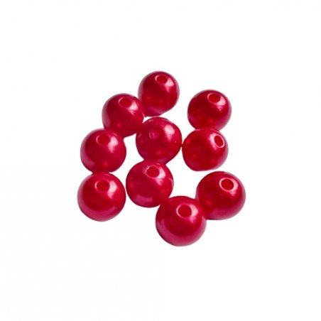 Пластикові намистини глянсові, колір червоний перламутровий, 1 см, №661, 10 штук