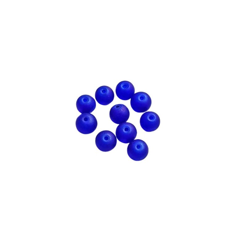 Намистини скляні матові, 8 мм, колір синій, 10 штук