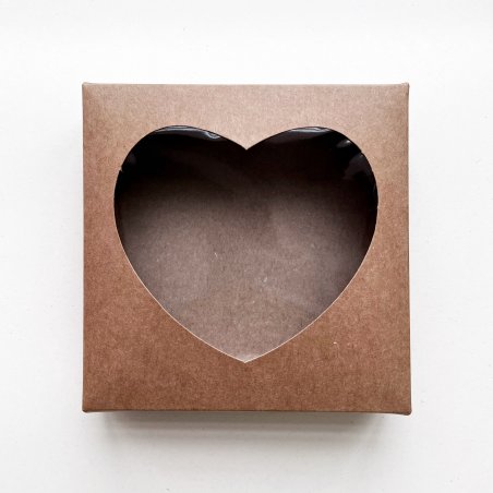 Коробочка для упаковки "Серце" (дно + кришка) №0231, колір - крафт, 15х15х3,5 см