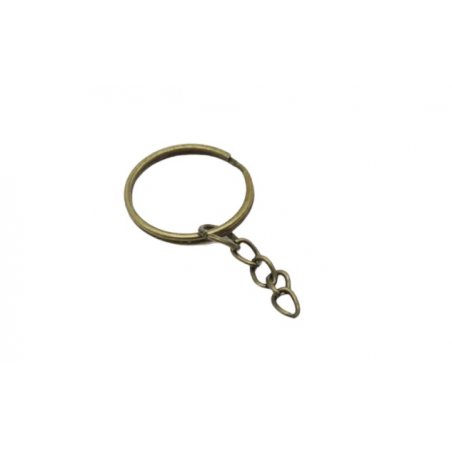 Кольцо для брелока с цепочкой 25 мм, цвет - бронза