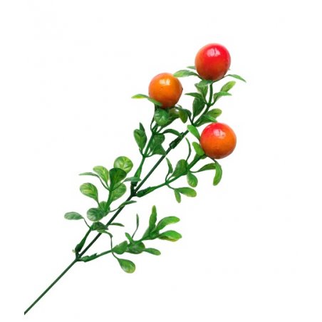 Искусственная зелень "Веточка с ягодками 2 см", цвет оранжевый, 23 см
