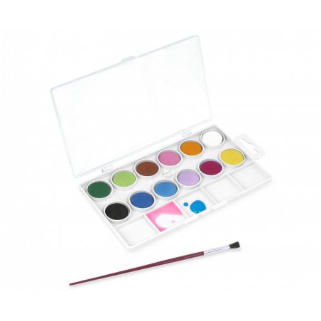 Набір акварельних фарб JOVI 12 кольорів у таблетованій сухій формі 22 мм + пензлик