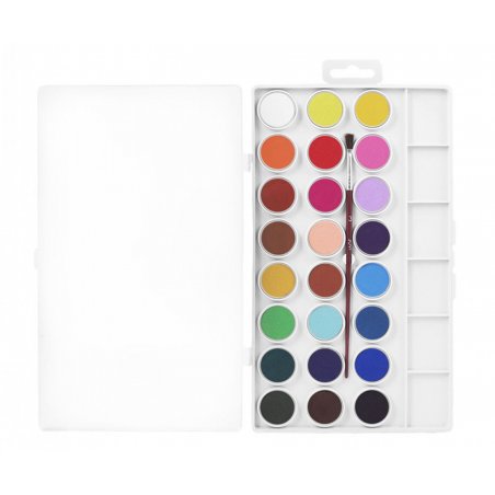 Набір акварельних фарб JOVI 24 кольорів у таблетованій сухій формі 22 мм + пензлик