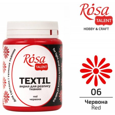 Акриловая краска по ткани ROSA TALENT, 80 мл, №06 Красная