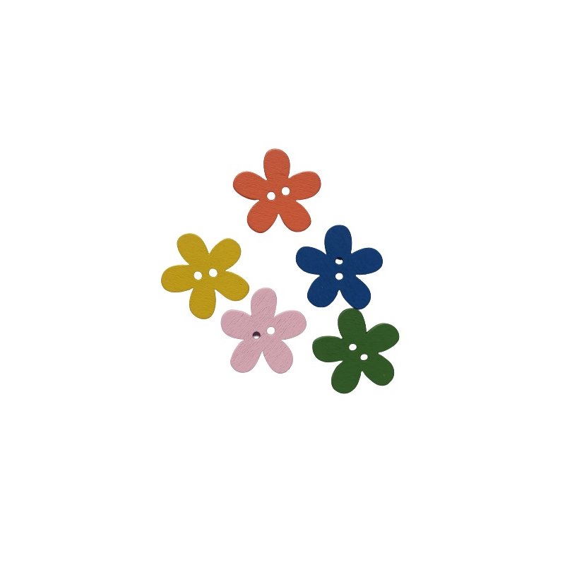 Деревянные пуговицы цветочки Микс №12 (5 штук) , 25  мм