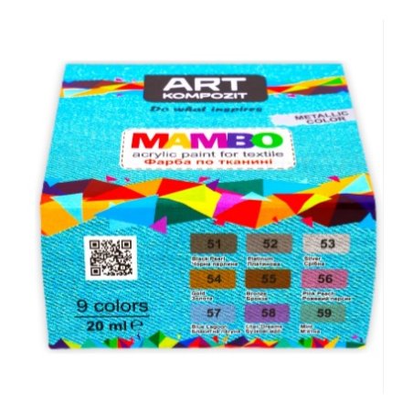 Набір фарб по тканині MAMBO, ART kompozit металік, 9 кольорів