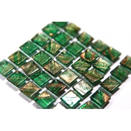 Мозаика прозрачная зеленая с металлическими разводами Z01, 1х1 см.
