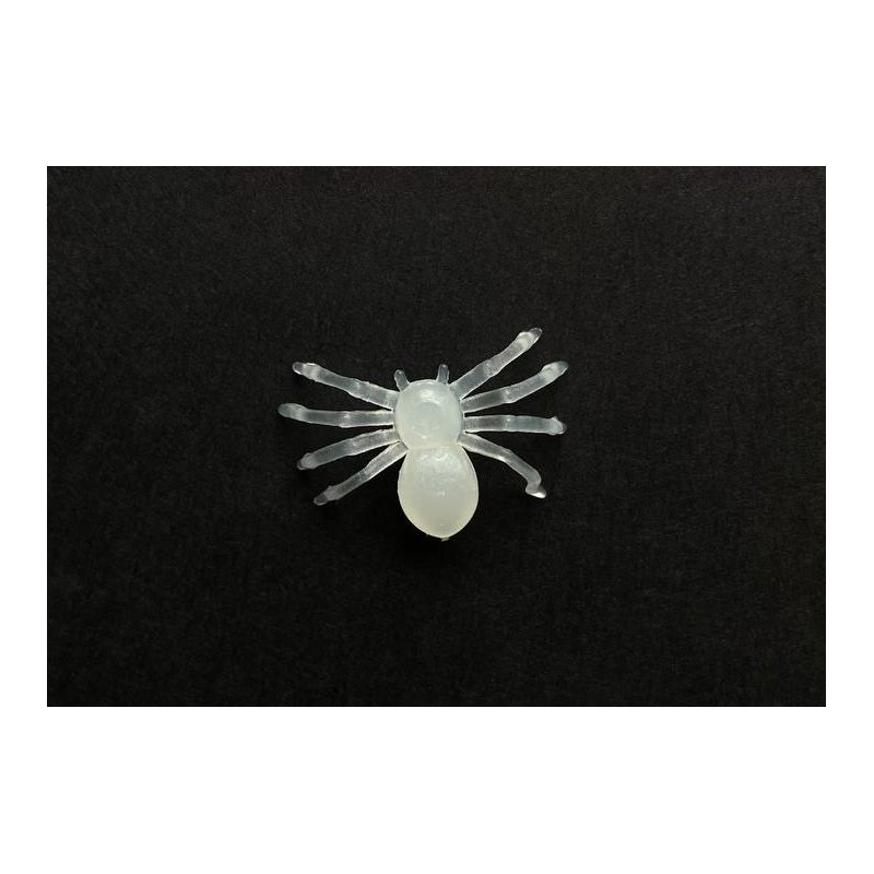 Декоративный пластиковый паук маленький, белый (светится в темноте) 2,5х1,4 см, 1 штука