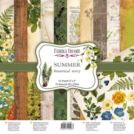 Набор двусторонней бумаги 20х20 см "Summer botanical story", 200 г/м2, 10 листов