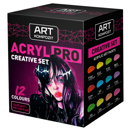 Набір акрилових фарб ACRYL PRO ART kompozit Креатив, 12 кольорів по 75 мл