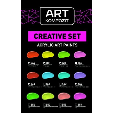 Набор акриловых красок ACRYL PRO ART kompozit Креатив, 12 цветов по 75 мл