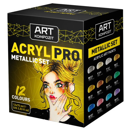 Набір акрилових фарб ACRYL PRO ART kompozit Металлік, 12 кольорів по 75 мл