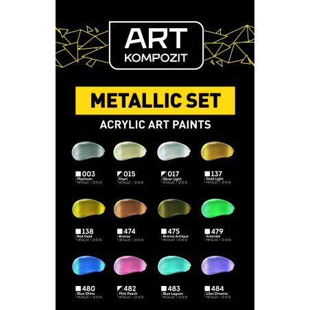 Набір акрилових фарб ACRYL PRO ART kompozit Металлік, 12 кольорів по 75 мл