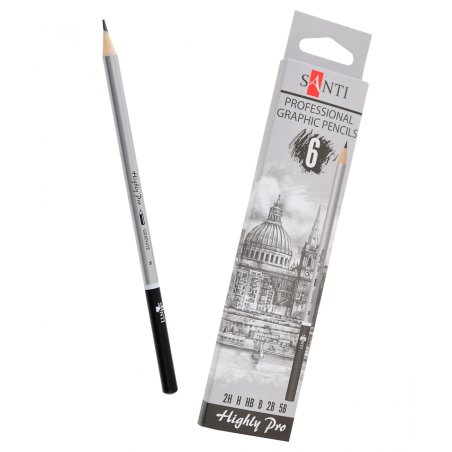 Набір чорнографітних олівців Santi Highly Pro (2Н-5В), 6 штук