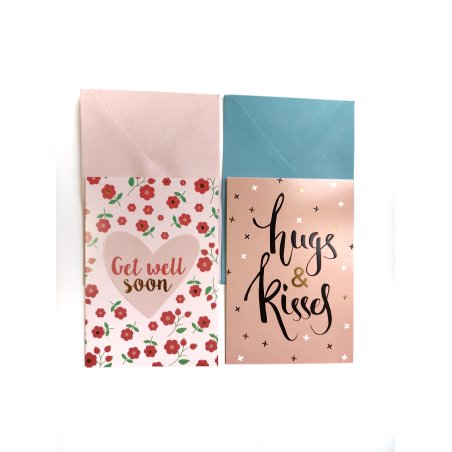 Набор из 2х открыток + 2 конверта "Hugs & Kisses,Get well soon" 16х11,5 см