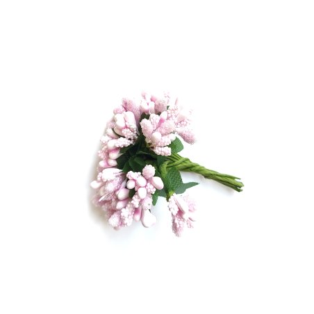 Тычинки на проволоке складные с ягодками и листьями "Незабудки", цвет нежно розовый