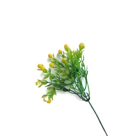 Штучна зелень "Гілочка дрібних ягідок", колір жовтий, 24 см