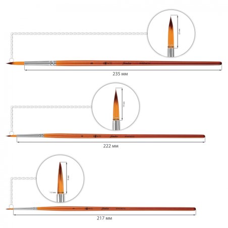 Набор кистей  №1, синтетика, 3 шт круглые (№1,4,8), короткая ручка, Santi Studio